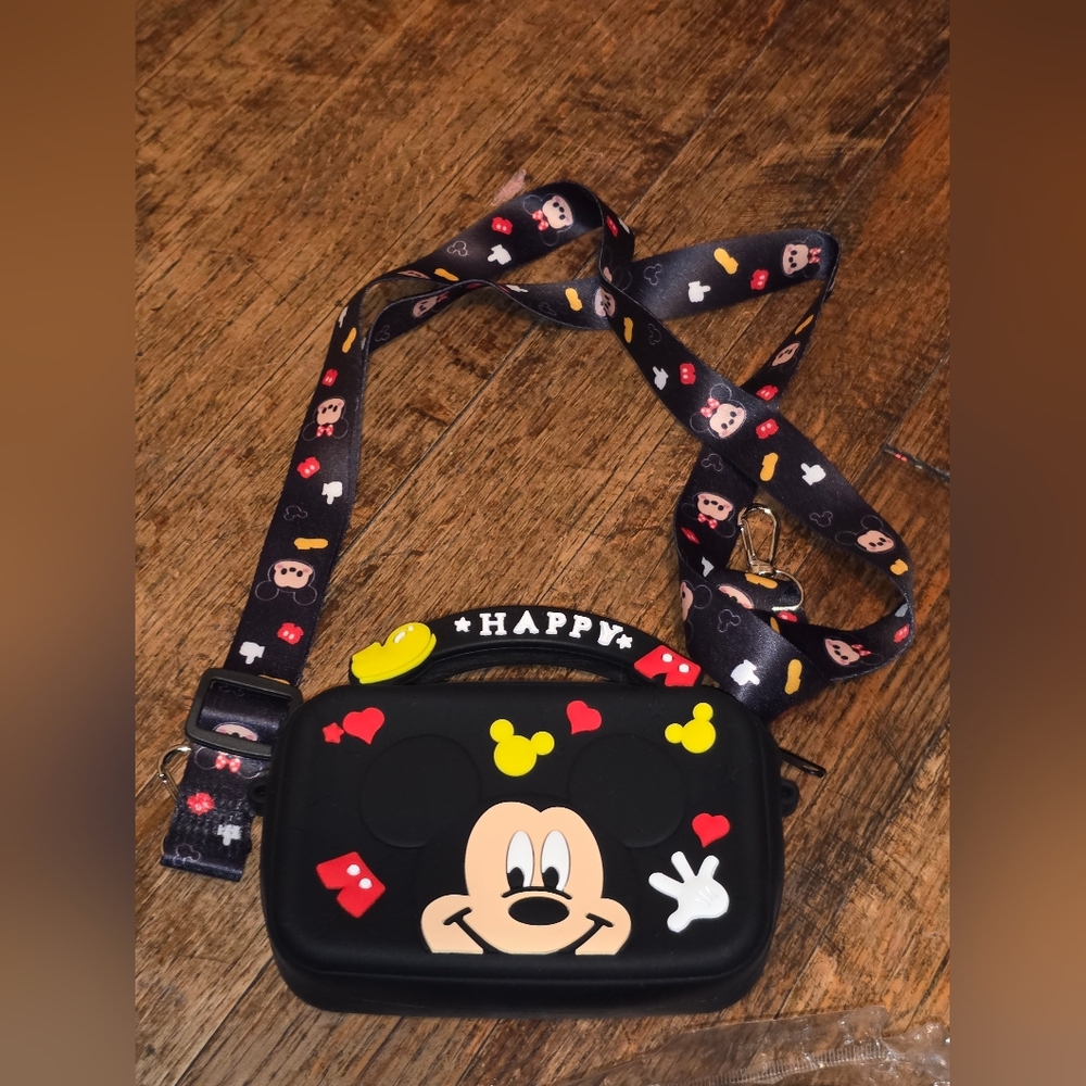 Disney Kids Black Mickey Mouse Crossbody Bag with Yellow & Red Accents